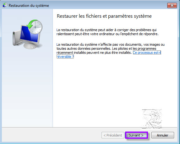 Restauration ordinateur windows 7