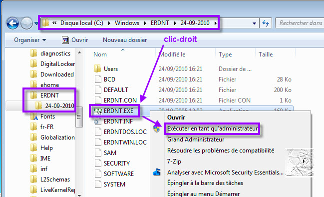 comment reparer base de registre windows 7